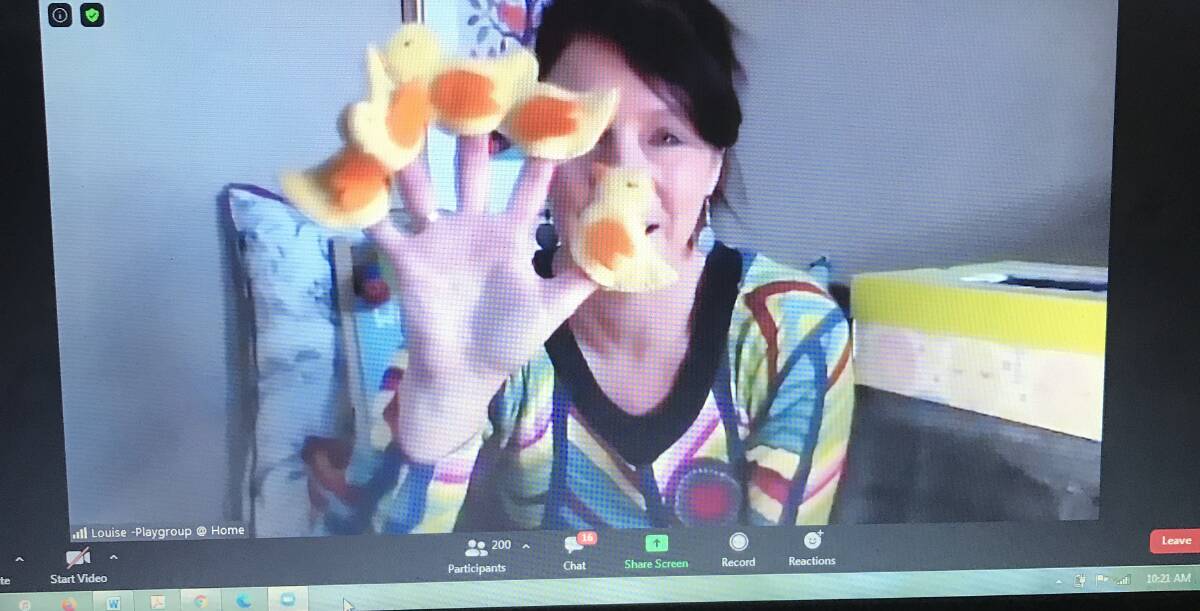 FUN: Playgroup facilitator Louise Buckle-Smith, of Ballarat, during a Zoom session to support families to be able to continue to play and nurture a sense of wellbeing from wherever they are. 
