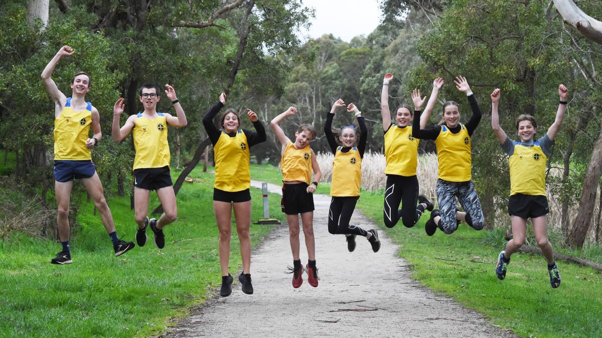 INSPIRED: Eureka Athletics Club junior members are excited to watch Stewart McSweyn and Kathryn Mitchell compete at the 2020 Tokyo Olympics as they train at Buninyong's De Soza Park. Picture: Kate Hellyer