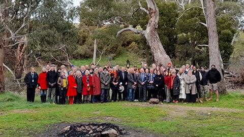 Tuesday's gathering at Larni Barramal Yaluk's creekbank at Franklinford. Picture Hepburn Shire Council