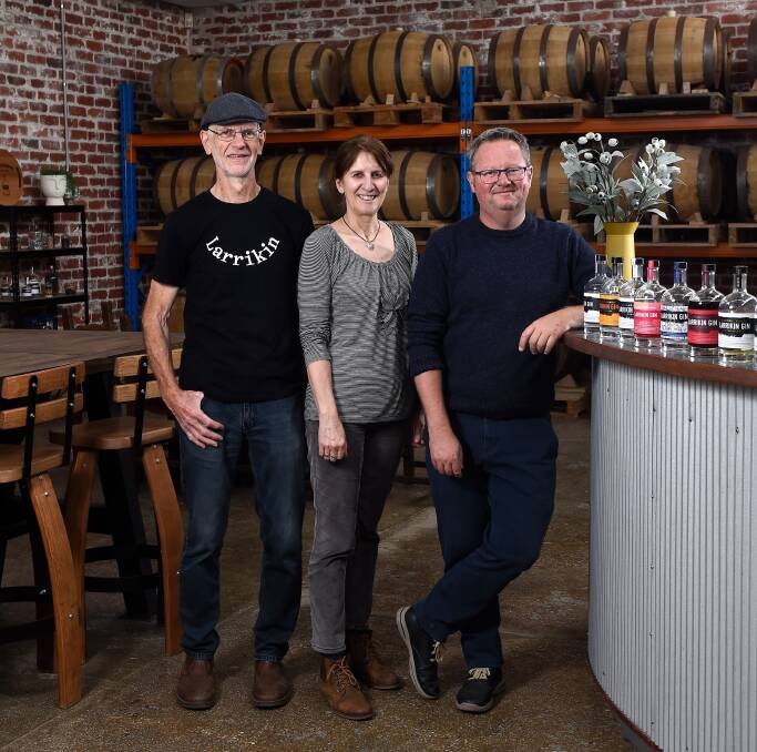 Kilderkin Distillery owners and distillers Chris Pratt, left, and Rebecca Mathews with brand experience manager Anton Therkildsen. Picture by Adam Trafford 