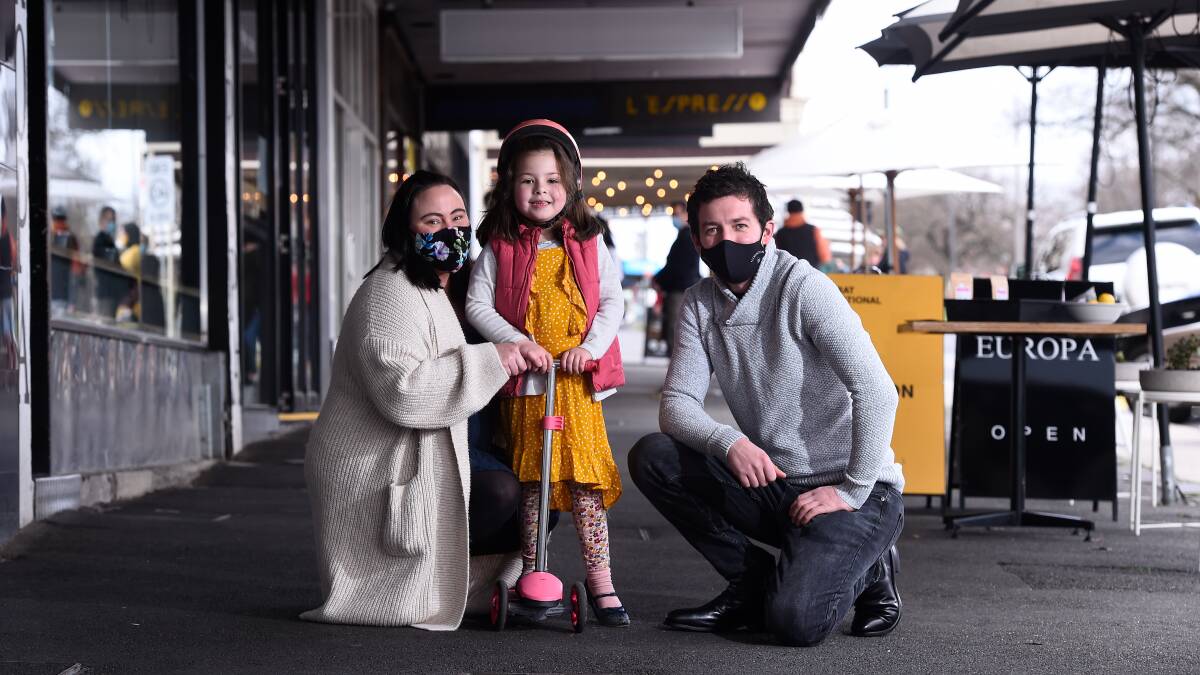 FAMILY: Natasha, Ilya and Chris Garlande enjoyed a morning along Ballarat's main street. Picture: Adam Trafford