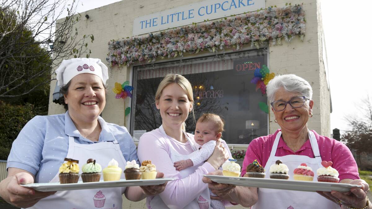 FOUR GENERATIONS: The Little Cupcake's Madeleine Witham, Chelsea Foord, Daisy Foord (three months) and Sandy Harbison. Picture: Lachlan Bence