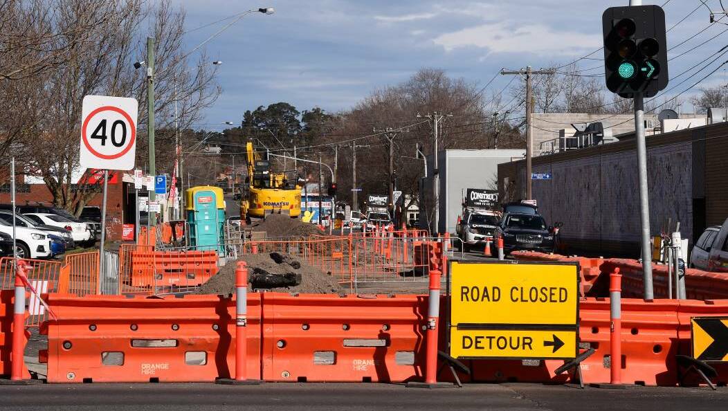 Sewer construction works Peel Street, Ballarat, in August 2021. Picture by Adam Trafford.