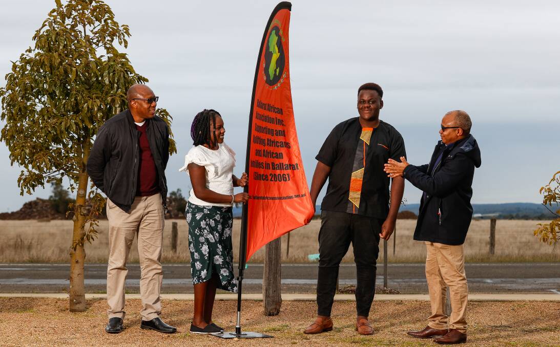 COMMUNITY: Ballarat African Association's Lateef Adeleye, Rebecca Gatwech, Albert Mumba and Michael Akindeju. Picture: Luke Hemer