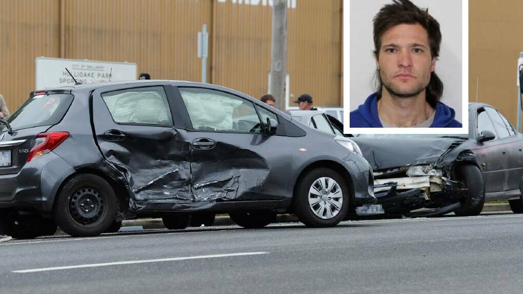 HIT-AND-RUN: Joseph Haebich, 27, crashed into a car in Dowling Street, Wendouree, in June 2018 before fleeing on foot. Heavily armed police arrested him in Black Hill 12 days later. Main picture: Kate Healy
