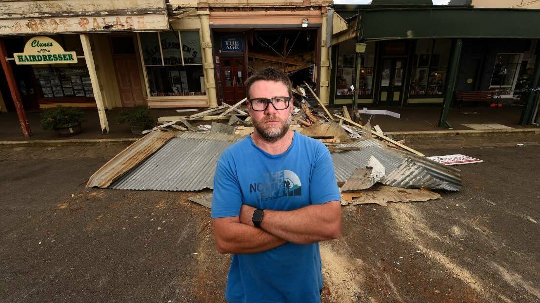 DEVASTATED: Clunes Newsagency co-owner Craig Drewer stands in front of the mess left from the overnight ATM robbery on March 3, 2019.
