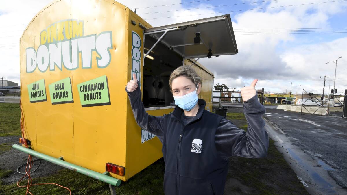 GRATEFUL: Dinkum Foods' Kathryn Pearce gives the thumbs up to the Ballarat community and businesses for their support during the snap lockdown. Picture: Lachlan Bence 