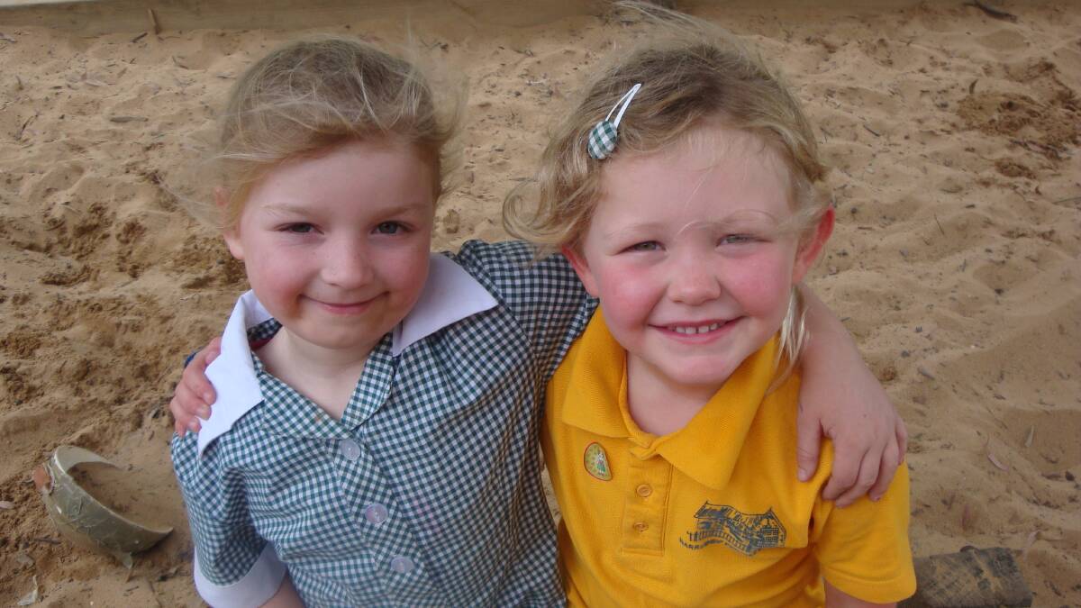 Big steps for tiny feet: Warrenheip Primary School's two prep pupils Lacey Condie and Lena Wiltsher. Picture: Supplied