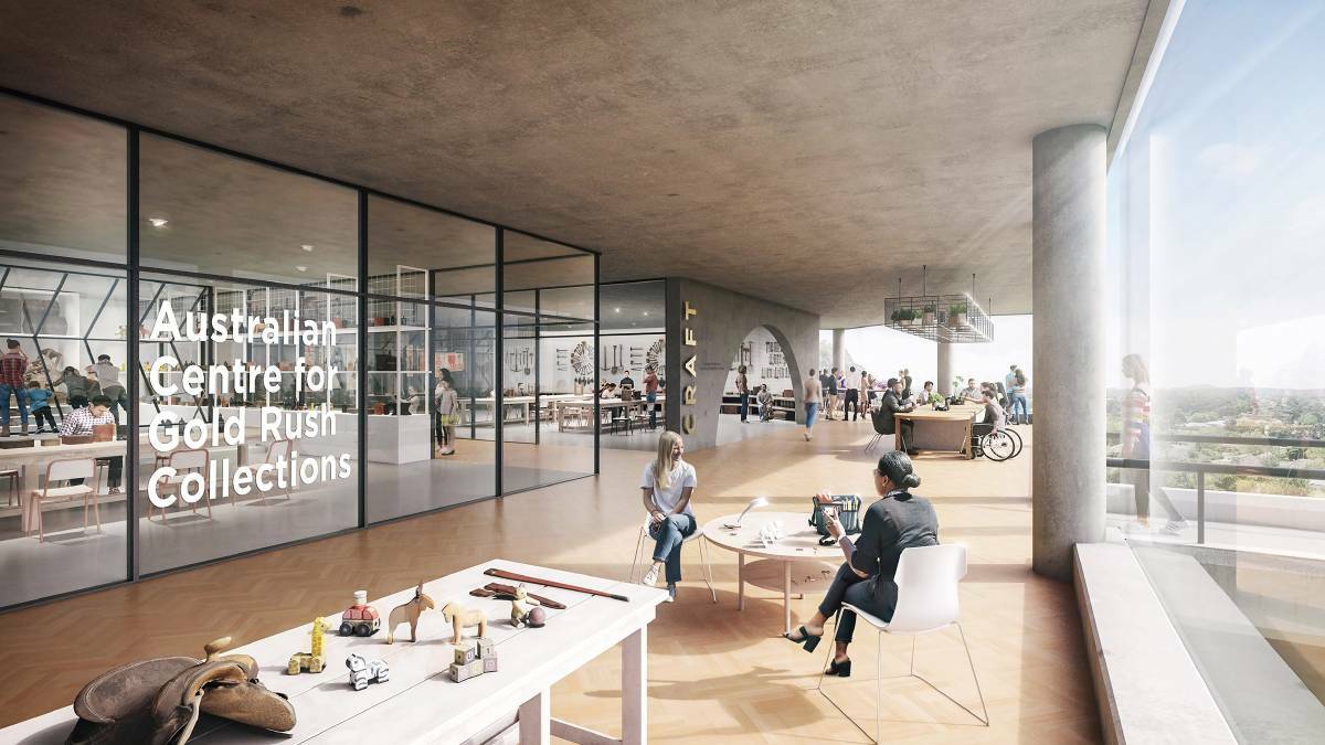 REDEVELOPMENT: An architect's image of the new Centre for Rare Arts and Forgotten Trades and Australian Centre for Gold Rush Collections on the site of the current Gold Museum.