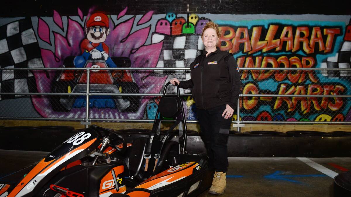 ON TRACK: Ballarat Indoor Go Karts and Laserforce owner Catherine Hayes welcomes the government's extra support to to recover from the state's lockdown. Picture: Kate Hellyar