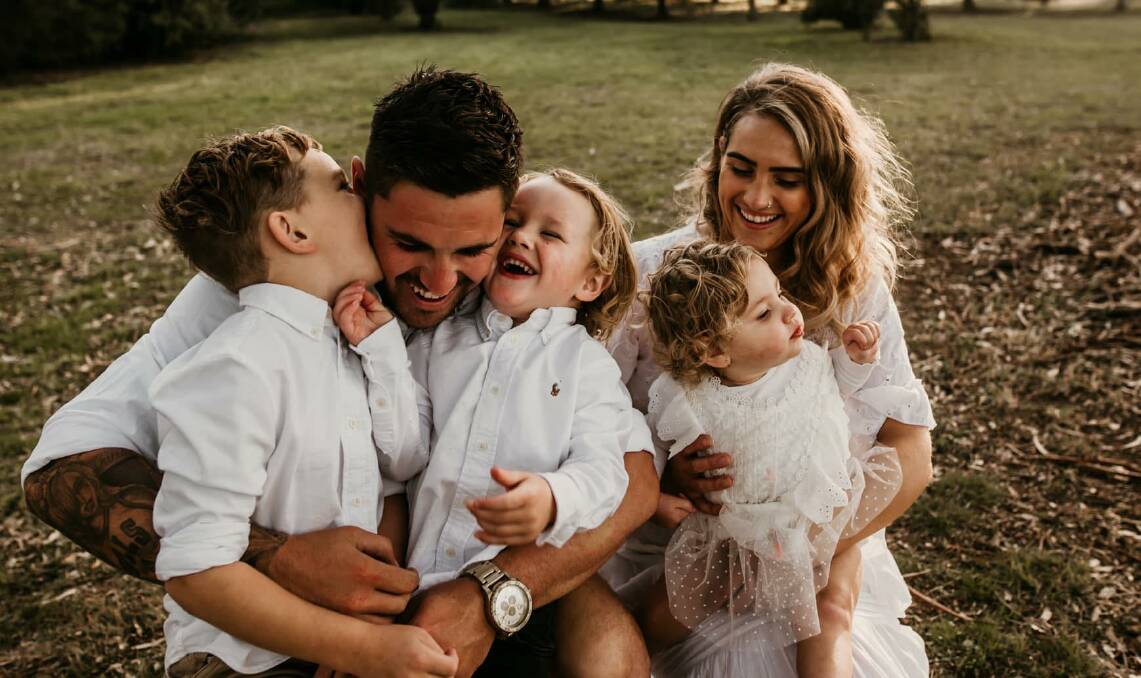 Harley and Nikita Hunter with their children Harry, 5, Paddy, 3, and Isla, 2, who has been diagnosed with Infantile Batten Disease, a rare and fatal neurological disorder. Picture: Justine Missen, Dream Cave