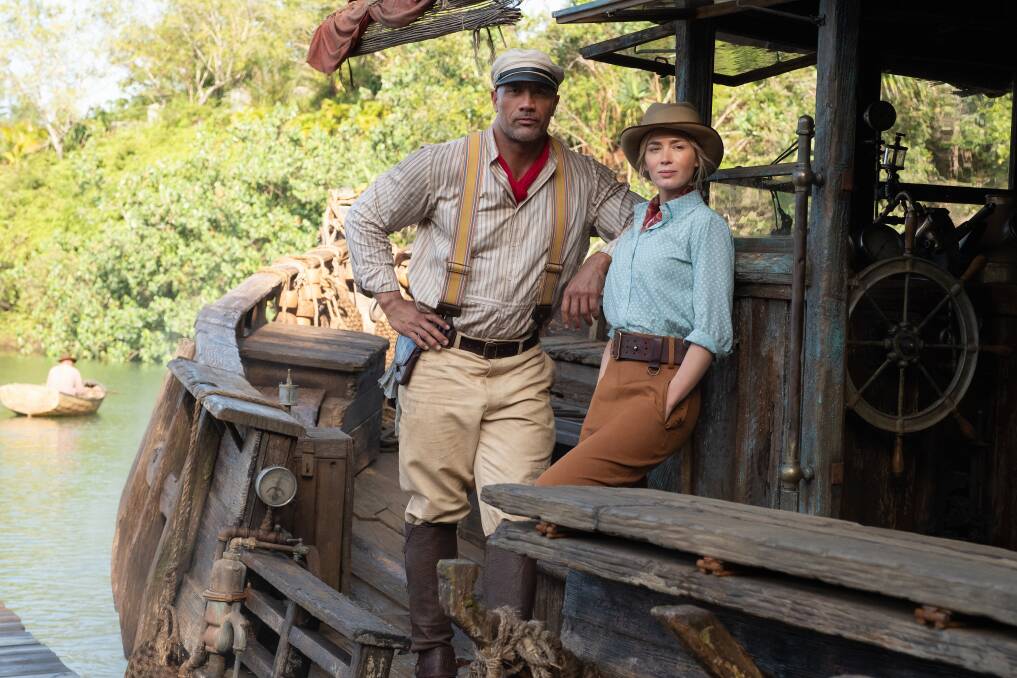 Dwayne Johnson and Emily Blunt star in Jungle Cruise. Picture: Frank Masi.