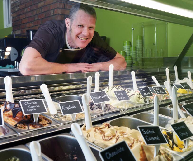 FLAVOURS GALORE: Anthony Ransome checks out some of his 24 gelato flavours at his new Il Piccolo Gelato bar in Sturt Street. Picture: Kate Healy 