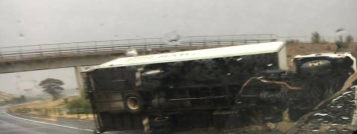 Truck rolls on Western Freeway