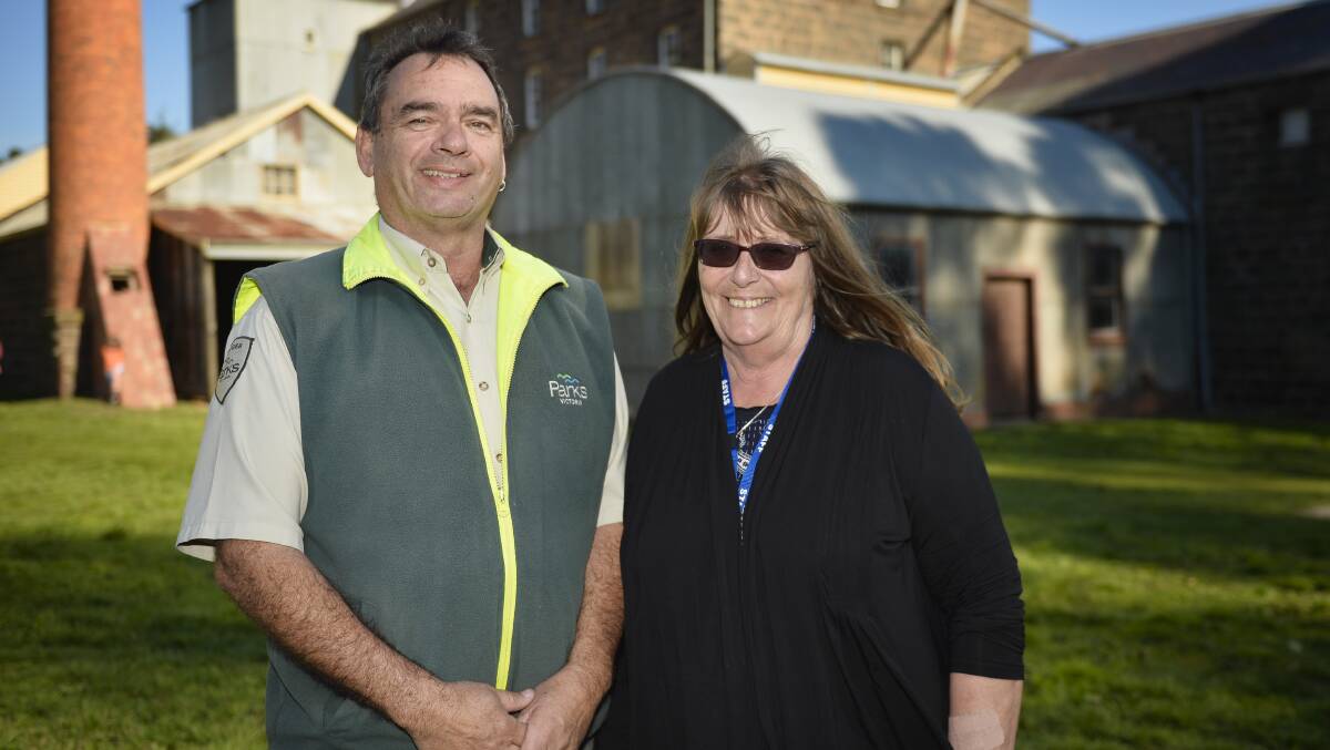 MILL ON SHOW: Parks Victoria ranger Paul Fernando and event organiser Cheryl Just at the Andersons Mill in Smeaton. Picture: Dylan Burns 