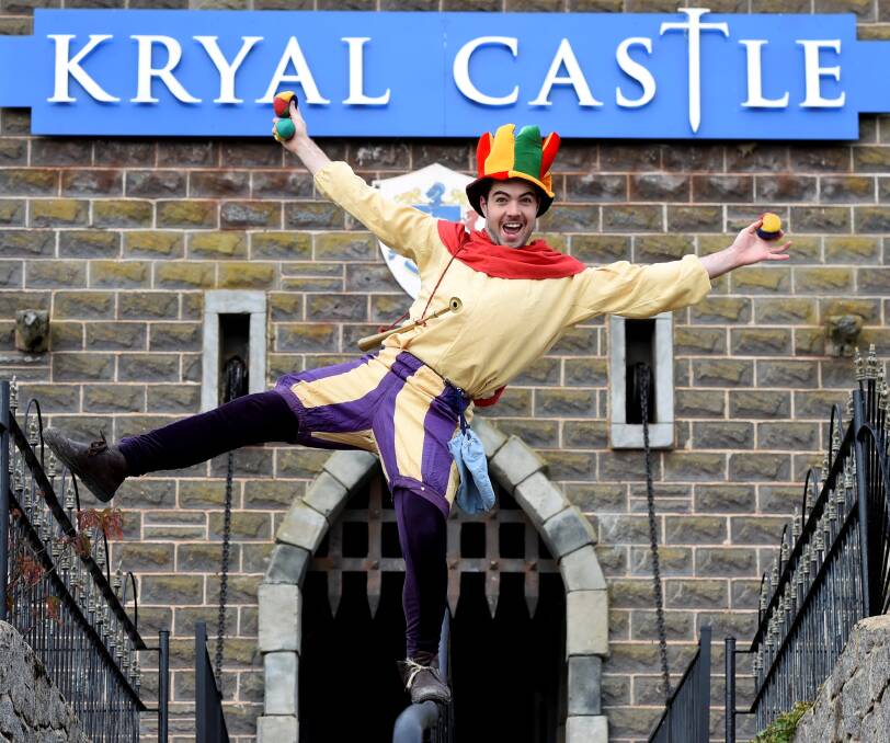 COURTING ATTENTION: Court jester Jasper puts on a show for the visiting lords and ladies of Kryal Castle. Picture: Lachlan Bence 