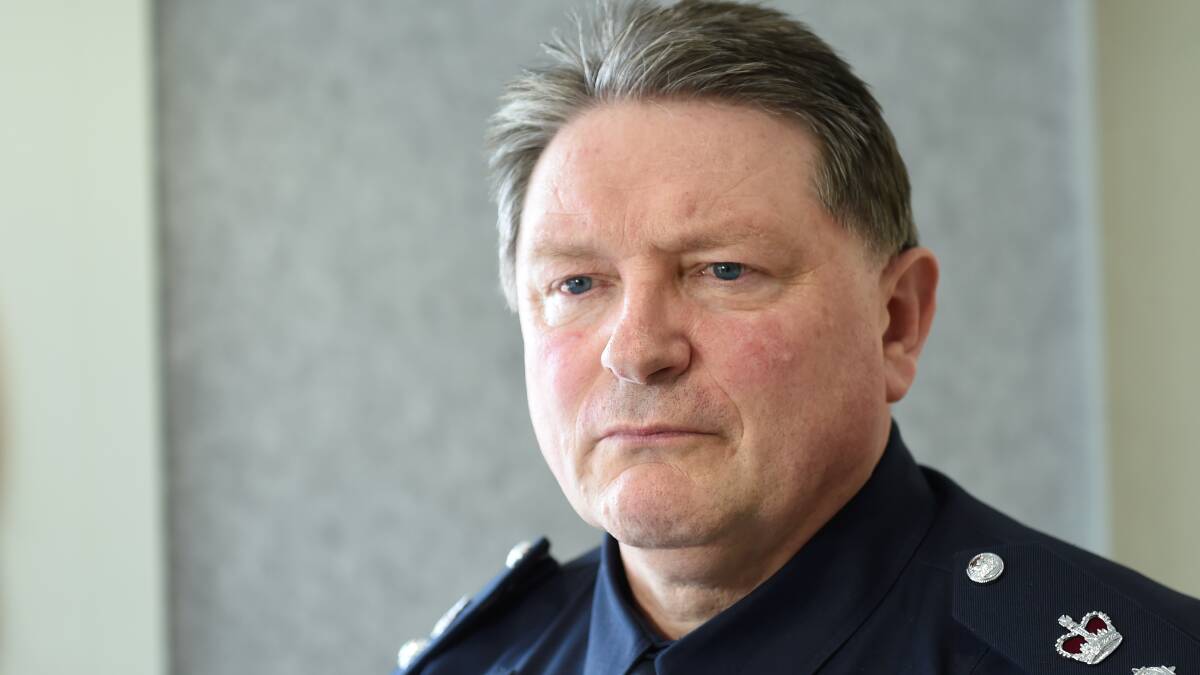 Help us catch them: Superintendent Andrew Allen is calling on the community to contact Crime Stoppers with any information that could help them arrest six serious offenders. Picture: Lachlan Bence 