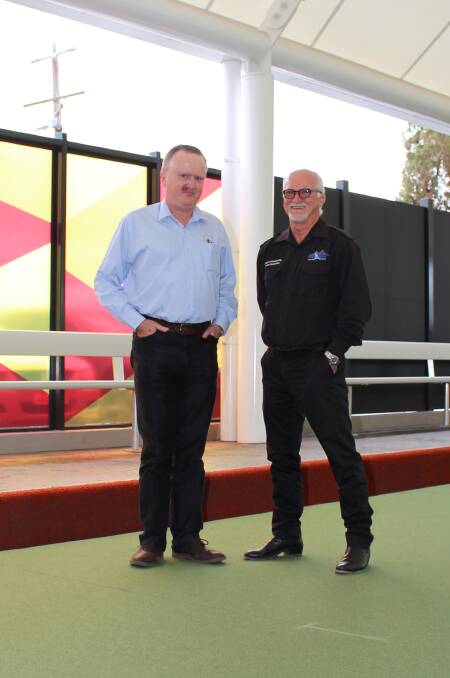 BUILDING BLOCKS: Tiger Turf's Graeme Blow and Trevor Scott from Light Weight Structures were involved in the construction of Sebastopol Bowling Club's dome.
