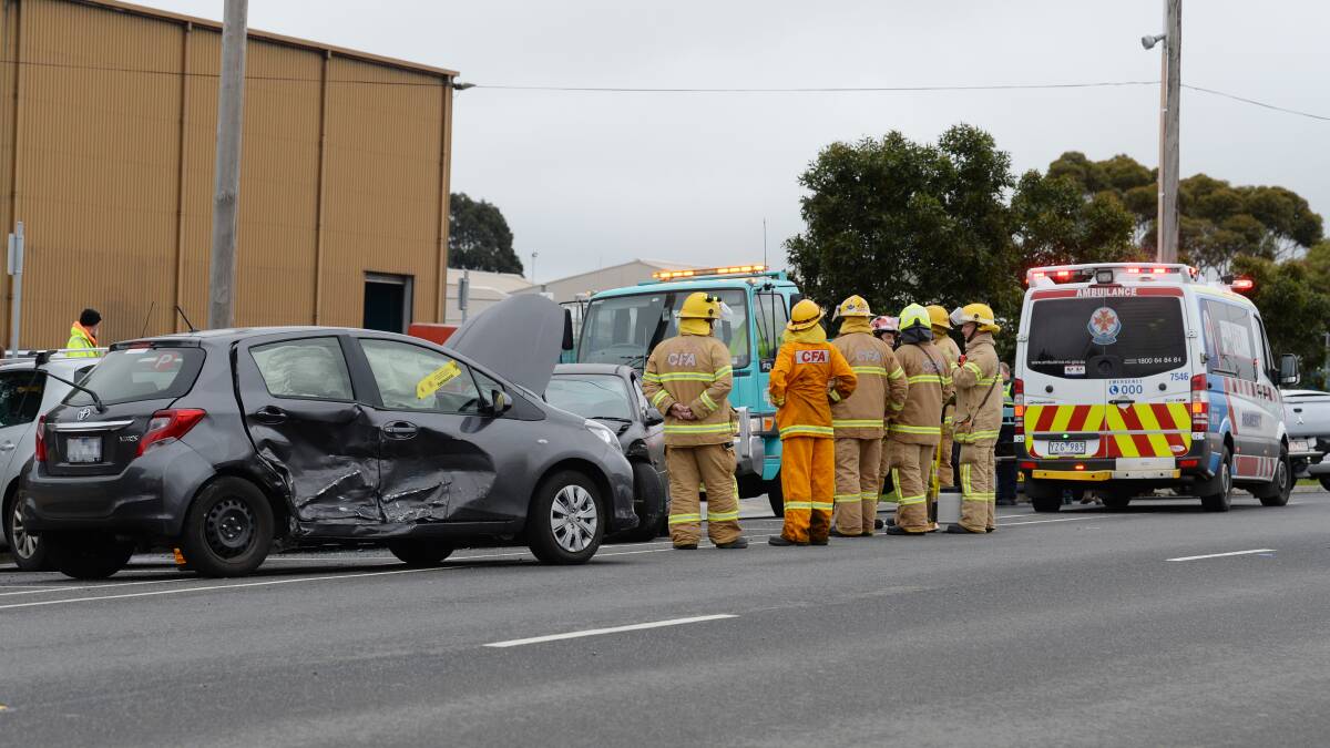 The crash scene of the alleged hit-run on Dowling Street. Pictures: Kate Healy