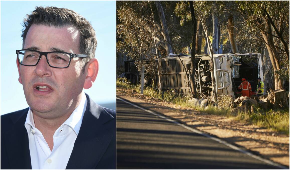 Premier Daniel Andrews has made a heartfelt thanks to emergency crews who responded to a fatal bus crash near Avoca on Saturday afternoon. Pictures: Luka Kauzlaric
