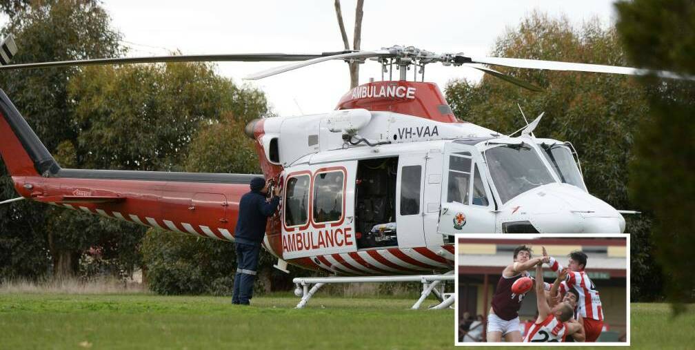 CHOPPER: St John Ambulance Victoria staff say a trained first aider will be able to assess if triple-0 needs to be called if any football player suffers serious injuries at matches across the Ballarat region. Picture: Kate Healy 