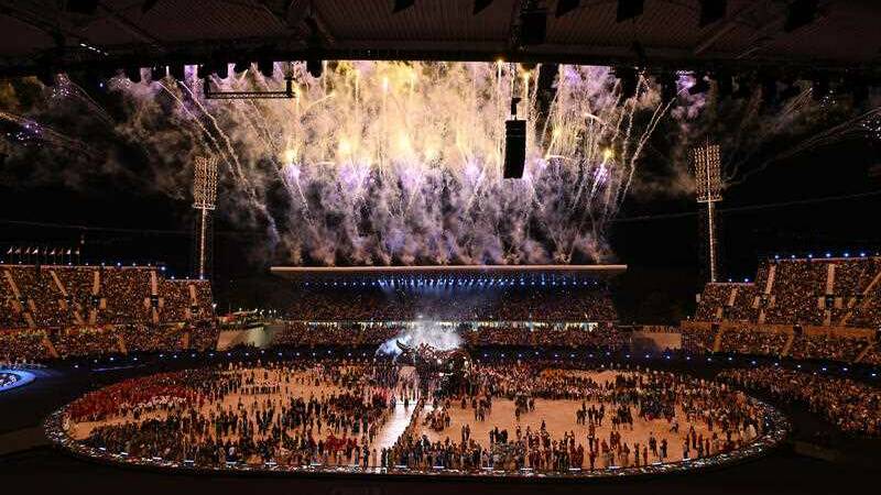 Fireworks explode over the stadium during the Opening Ceremony of the XXII Commonwealth Games at Alexander Stadium in Birmingham, England. Photo: AAP Image/Darren England 