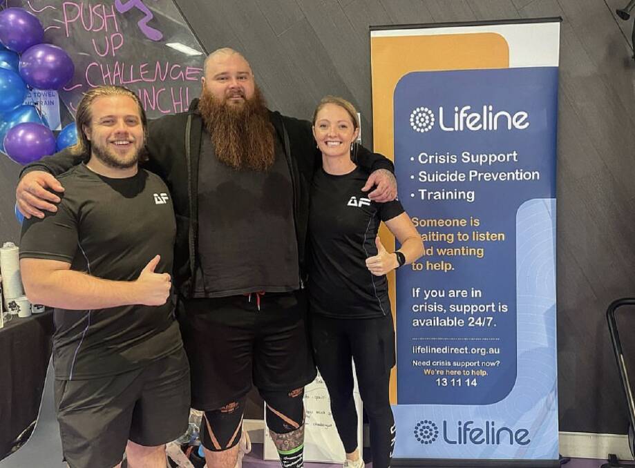 Taylor at the Anytime Fitness Ballina Push Up Challenge earlier this year, an event to raise awareness and funds for Lifeline. 