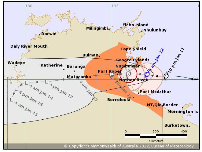 WEDNESDAY: Cyclone Tiffany is expected to make landfall on the mainland on Wednesday. Image: BoM