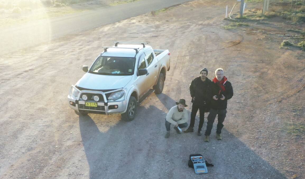Tom Melville, Dion Georgopoulos, and John Hanscombe on a road trip to White Cliffs in far western NSW. Picture: John Hanscombe. 