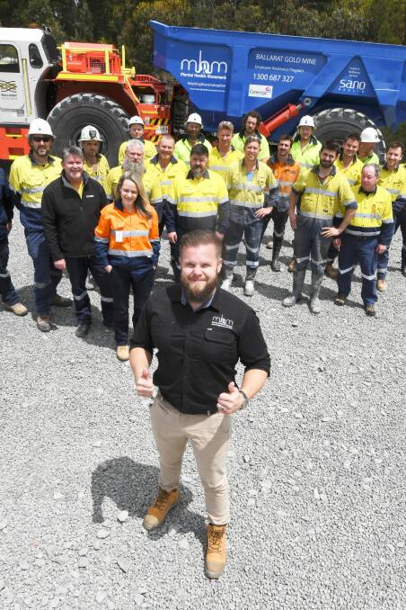 BRIGHT NOTE: Former NRL Dragon Dan Hunt and Ballarat Gold Mine staff have a blue truck on site as a reminder to support each other. Picture: Lachlan Bence