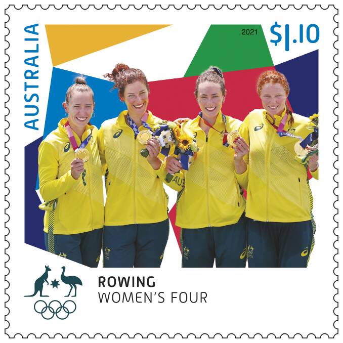 Lucy Stephan (far left) on an Australia Post commemorative stamp.