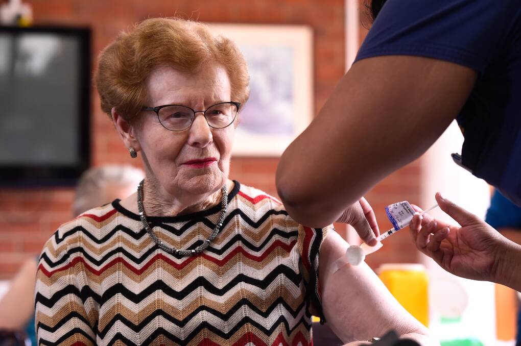 LEADING EXAMPLE: James Thomas Court resident Elizabeth Lowday is one of Ballarat's first residents to receive the Pfizer vaccine to protect against COVID-19. Picture: Adam Trafford