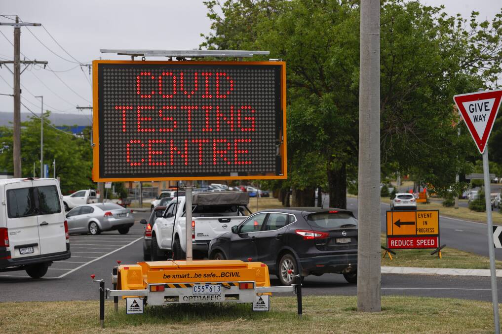 PRESSURE POINT: Cars streaming in for COVID-19 tests at the Ballarat Health Services' Creswick Road screening site on Wednesday morning. Picture: Luke Hemer