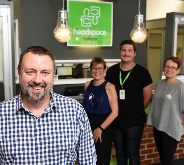 READY: Ballarat's new headspace independent chairman John FitzGibbon with outgoing chairman Vicki Coltman, youth independent adviser Jakson Smith and headspace Ballarat manager Janelle Johnson. Picture: Lachlan Bence
