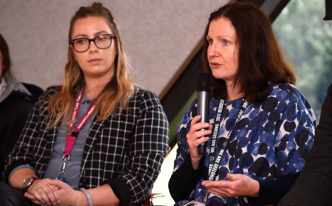 EXPERT: Program workers Caitlyn Trembath and Katrina Fanning speak at a panel on the region's health justice partnership at Ballarat Community Health this past week. Picture: Adam Trafford