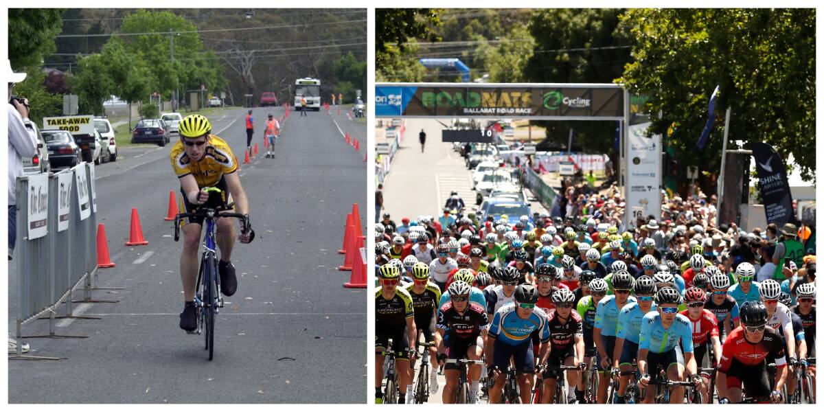 Buninyong start/finish line for the elite men's road race in the Cycling Australia Road National Championships in 2002 versus last summer (note this picture is only a portion of the road.