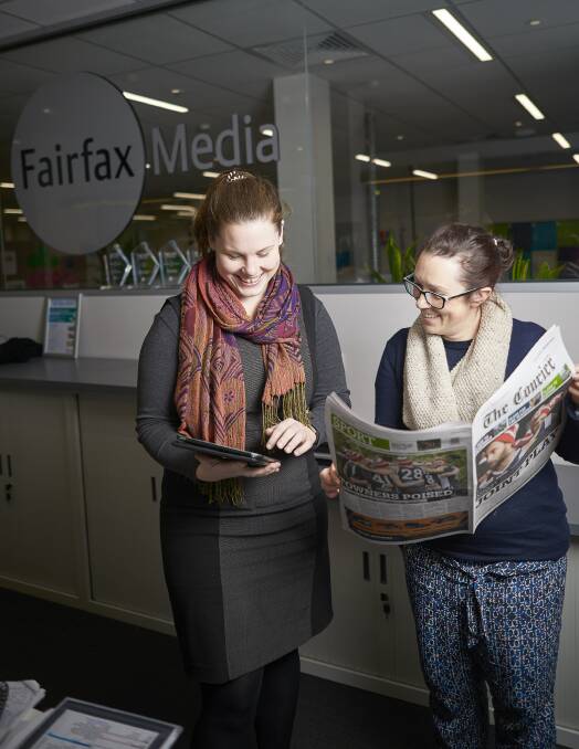 CONNECTED: The Courier sales manager Elena Obst and journalist Melanie Whelan. Picture: Luka Kauzlaric 
