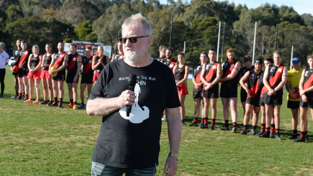AWARE: Walking off the War Within's John Shanahan opens this year's Shanahan Cup at Buninyong last month to raise awareness of mental health and suicide prevention in the community. Picture: Kate Healy