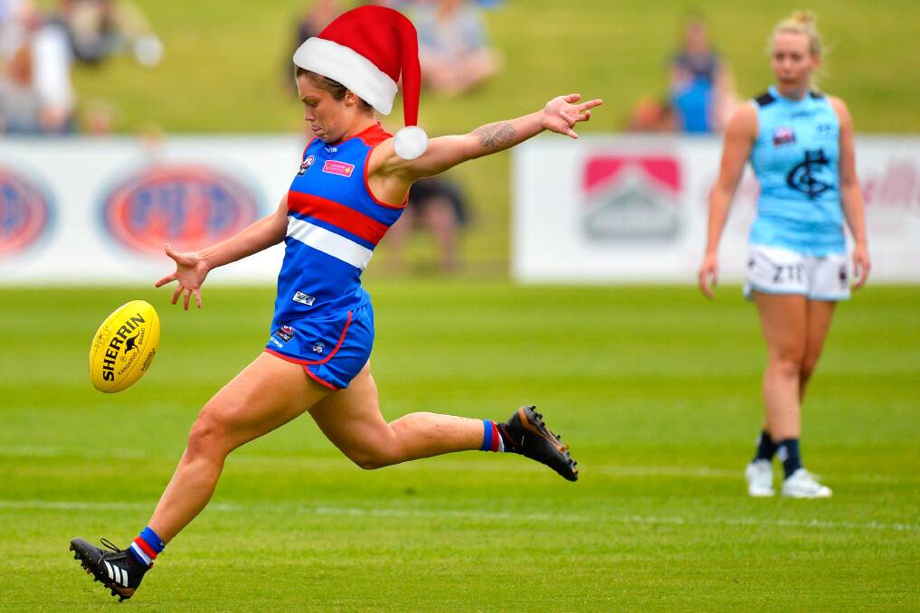FESTIVE: Western Bulldogs AFLW captain Ellie Blackburn will finally lead her team out on Mars when premiership points are on the line. Picture: Dylan Burns (digitally altered)