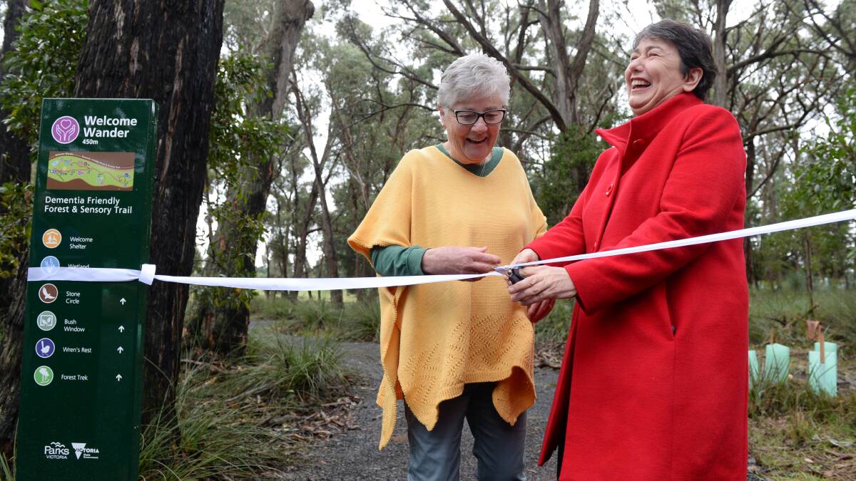 OFFICIAL: Anne Tudor and Buninyong MP Michaela Settle open the dementia-friendly sensory trail in Woowookarung Regional Park on Friday. Picture: Kate Healy