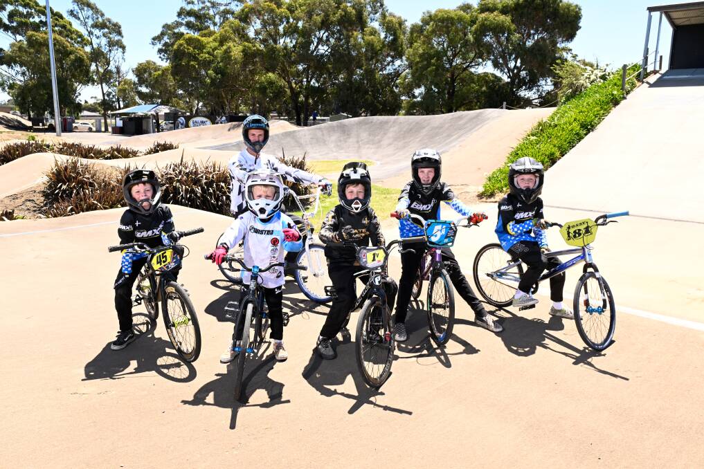  BMX riders Xavier, Brendan (at back) , Lars, Henry, Cayley and Eli are encouraging others to come and join them in BMX racing to help the homegrown cancer fight. Picture by Adam Trafford
