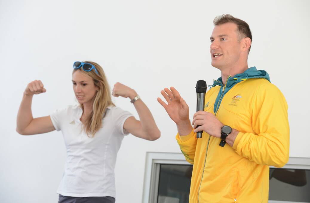 STRONG: Ballarat Olympians Tamsin Hinchley (volleyball) and James Marburg (rowing) return home to share their experience of the 2012 London Games with primary school pupils. Picture: Adam Trafford