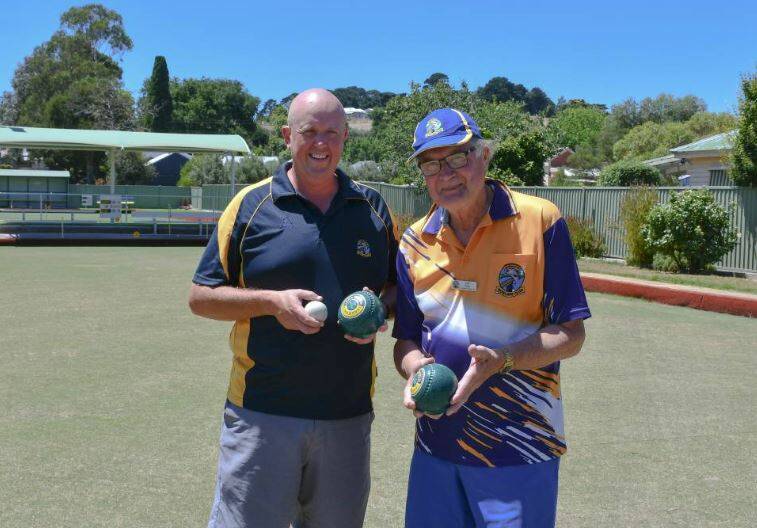 Learmonth Bowling Club president Craig Findlay with club historian Ian Pym out on the greens in Learmonth this week. Picture by Edward Holland