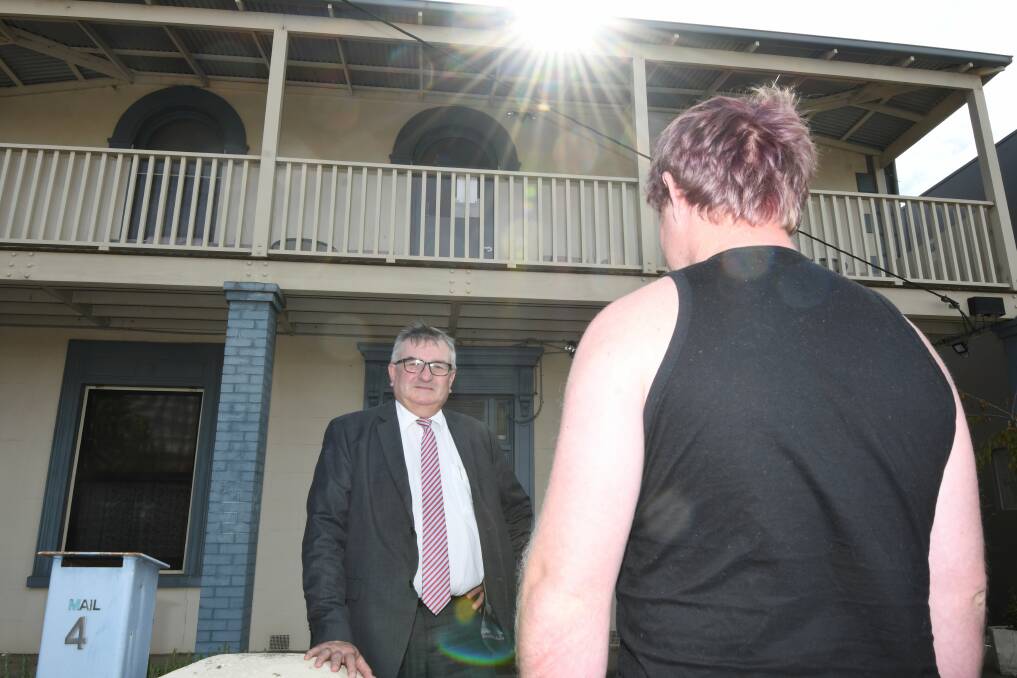 ADVOATE: Centracare chief Tony Fitzgerald meets with John, who is in short-term crisis support while desperately trying to find a rental. Picture: Lachlan Bence