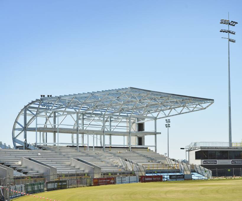 INSPIRATION: Your last pre-Christmas look at how Eureka Stadium grandstand construction is taking place. Now envisage streamers and fireworks fluttering from the roofline. Picture: Dylan Burns