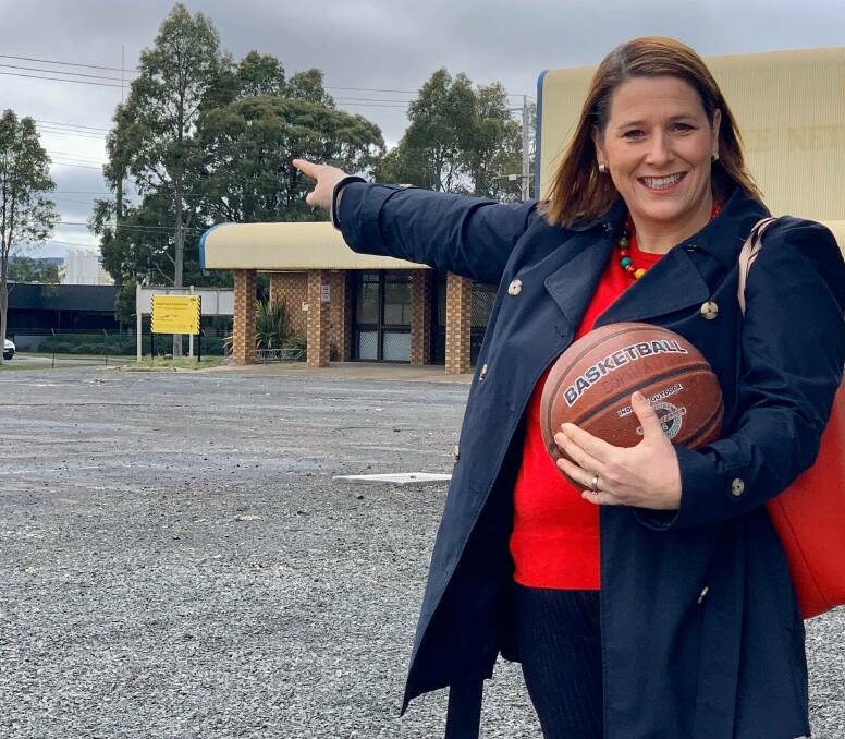 PLAY BALL: Wendouree MP Juliana Addison outside the original indoor stadium in the space that will become three-on-three courts and a strength and conditioning gym.