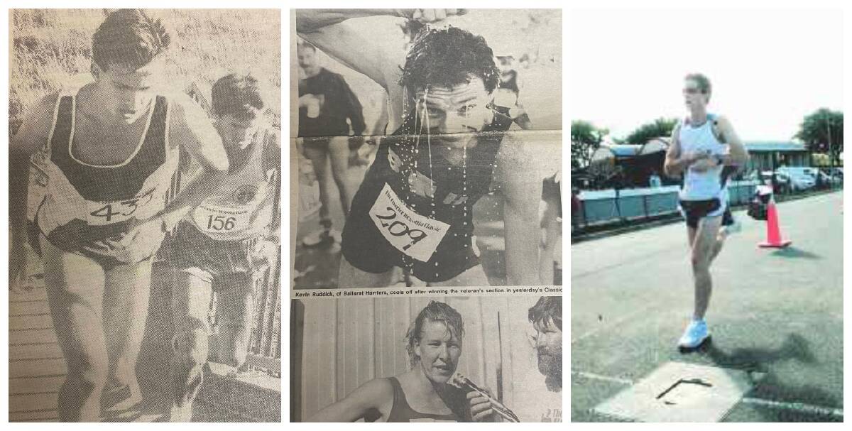 FLASHBACK: University of Ballarat student Shaun Creighton who would become an Olympian; veterans' winner Kevin Ruddick and women's winner Kelli Baird in 1991; final 10km champion Nathan Hartigan in 2006. Pictures: The Courier