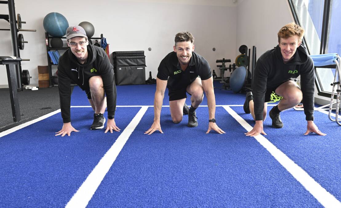 RAD Centre coaches Tim Welsh, Linc Barnes and Chris Radford are ready to run 33 laps of Lake Wendouree to honour James Petrie's legacy. Picture by Lachlan Bence