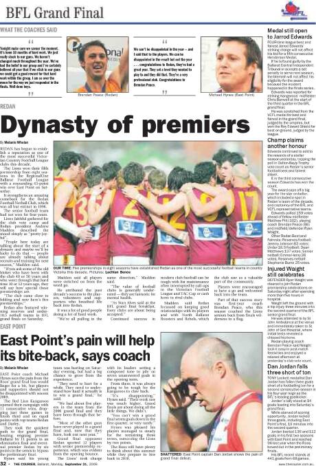 DYNASTY: A tear-sheet from The Courier on Redan's 2009 BFL premiership win against East Point.