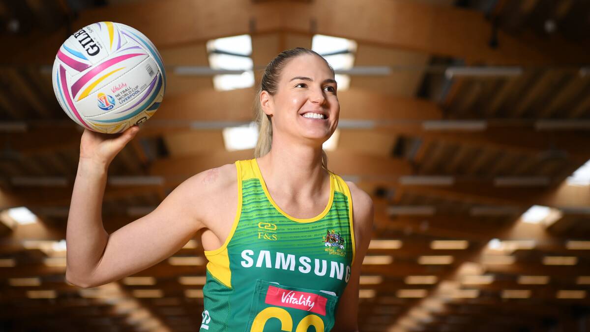 PLAY: Australian Diamonds captain Caitlin Bassett is leading our World Cup title defence, which so far has been a complete display of lop-sided dominance - hard to captivate and thrill those watching at home. Picture: AAP
